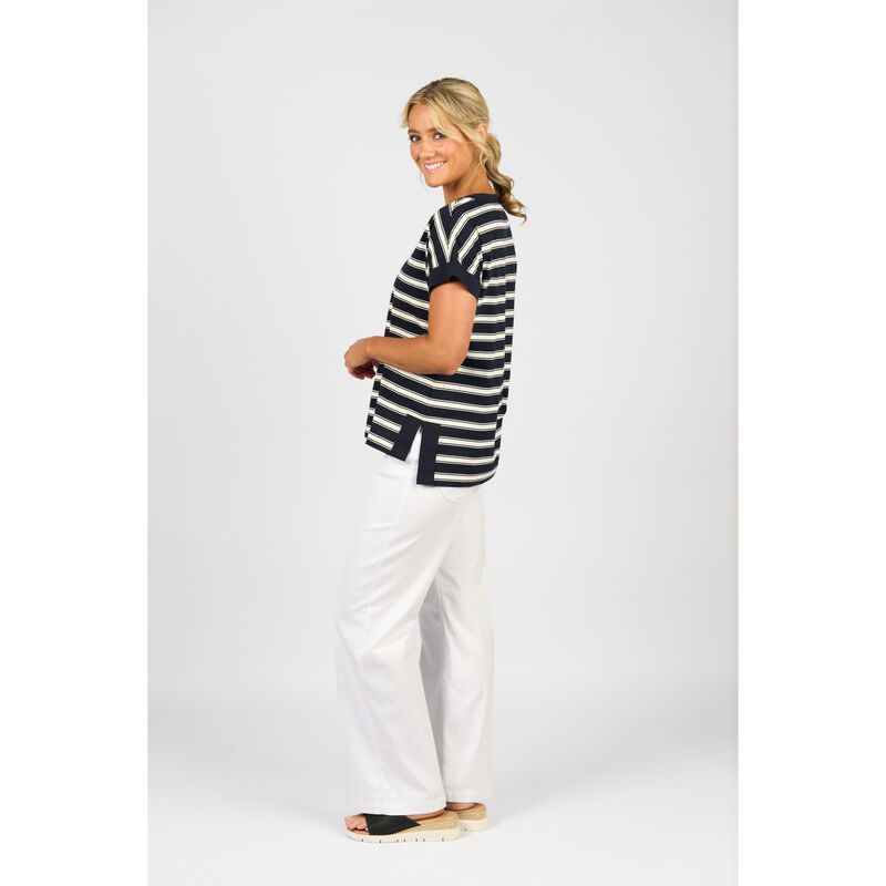 Vassalli Striped Drop Sleeve Top With Stepped Hem image number 3